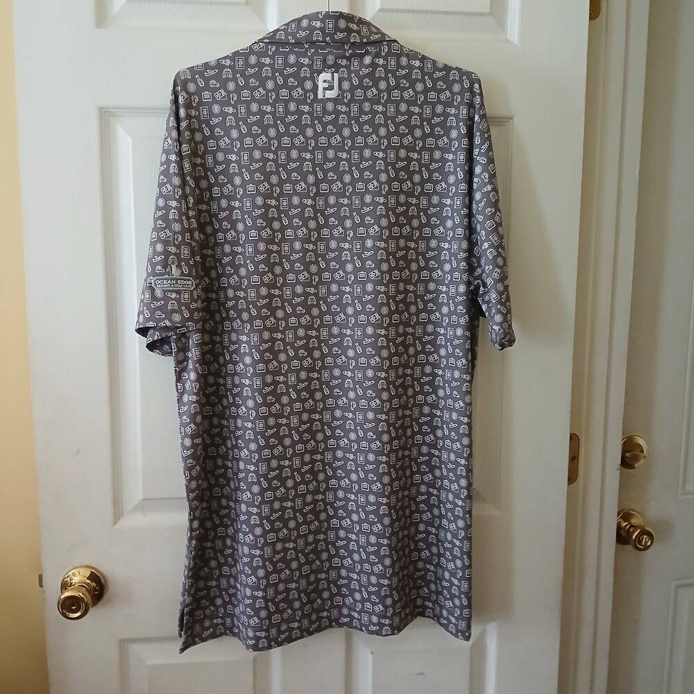 FootJoy Polo Shirt Men XL Gray Novelty Travel Print Golf Resort Stretch Performa - Picture 3 of 13